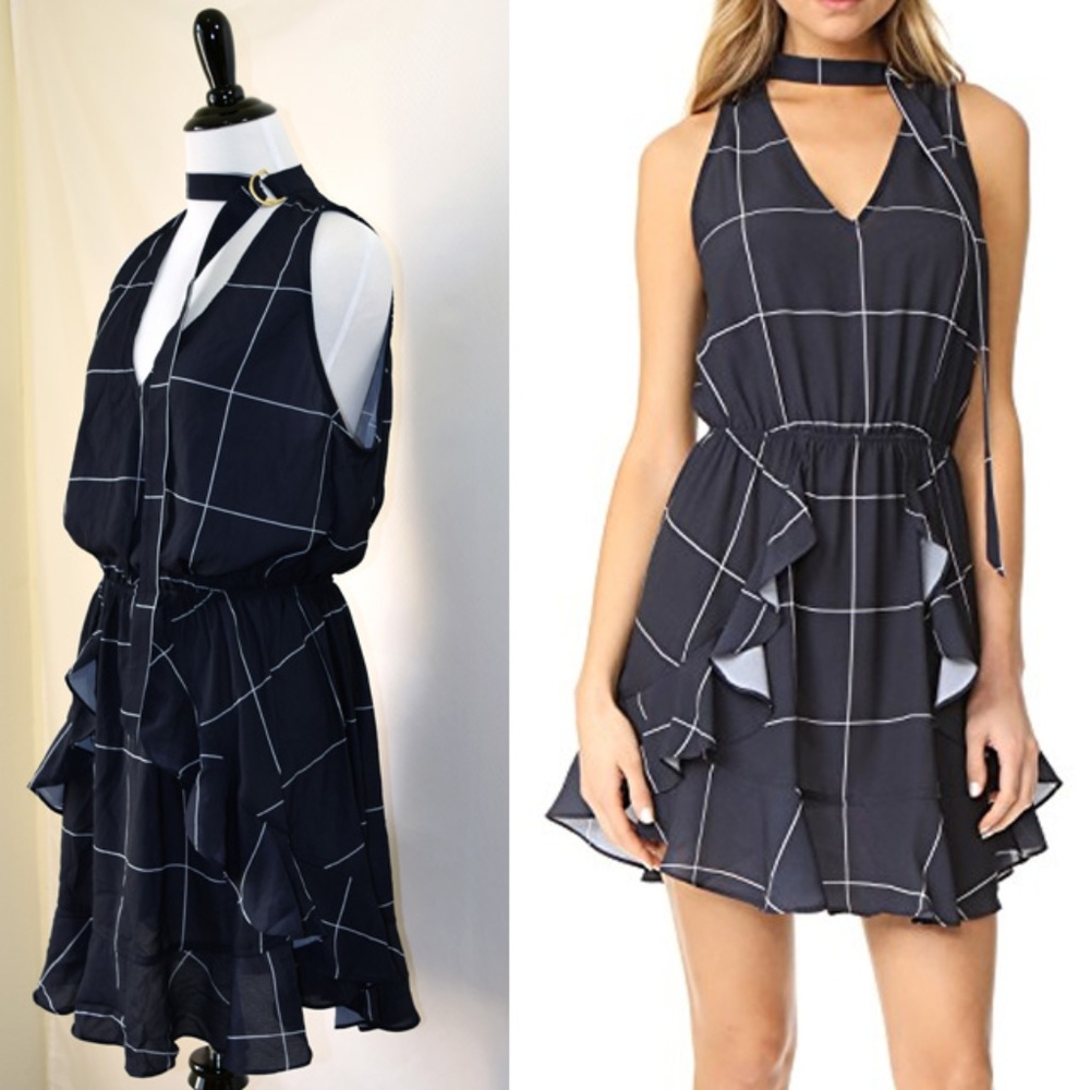 NWOT Finders Ruffle Overlay Navy Sleeveless Dress